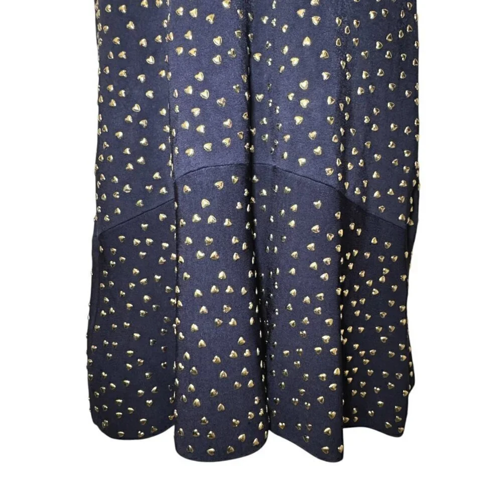 $350 MICHAEL KORS‎ Navy Knit Dress With Gold Heart Studs Size L 10- 12 NEW!